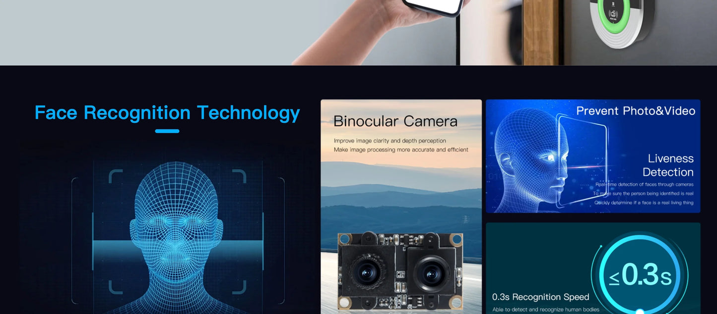 5.5-inch Aluminum Alloy Biometric Face Palm QR RFID Access Control Terminal with Video Intercom Cloud PC Software TCP/IP USB