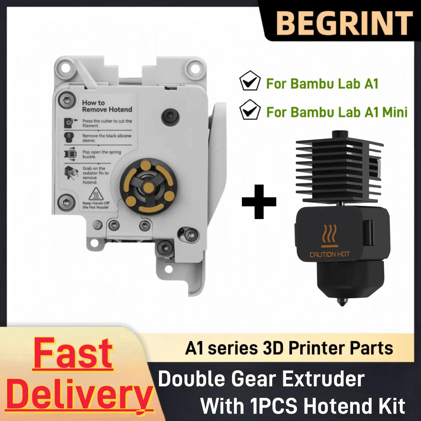 For Bambu Lab A1 mini Extruder Dual Gears Extrusion Motor Hardened Steel with Hotend Kit For  A1/A1mini 3D Printer parts