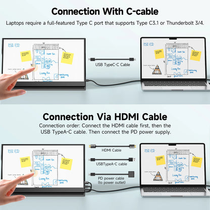 UPERFECT 15.6 inch Portable Monitor Touchscreen 1080P 10-Point Touch Gaming Display With Protective Sleeve VESA For Laptop Phone