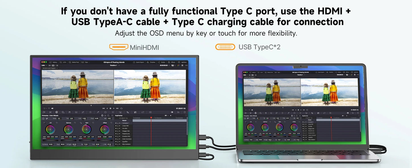 UPERFECT 15.6 inch Portable Monitor Touchscreen 1080P 10-Point Touch Gaming Display With Protective Sleeve VESA For Laptop Phone
