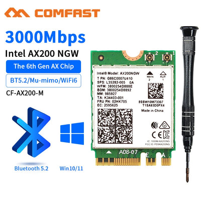 comfast Intel AX200/AX210 WiFi 6E 2.4GHz/5GHz/6GHz Network Adapter 5400Mbps Bluetooth 5.3 For Laptop Ultra-Low Latency M.2/NGFF