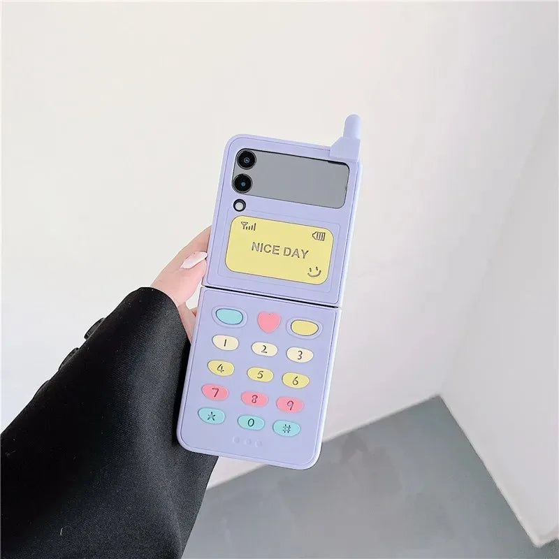 3D Antenna Game Boy Phone Case For Samsung Galaxy Z Flip 6 5 Luxury Hard Plastic Frame Silicone Cover For Samsung Z Flip 3 4 5G