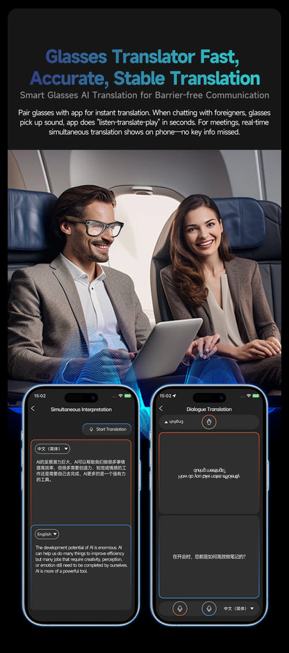 Smart Glasses 8 Million Pixels Recording Videos AI Photo Recognition Answer Translation 270mAh IP65 Waterproof Bluetooth Glasses