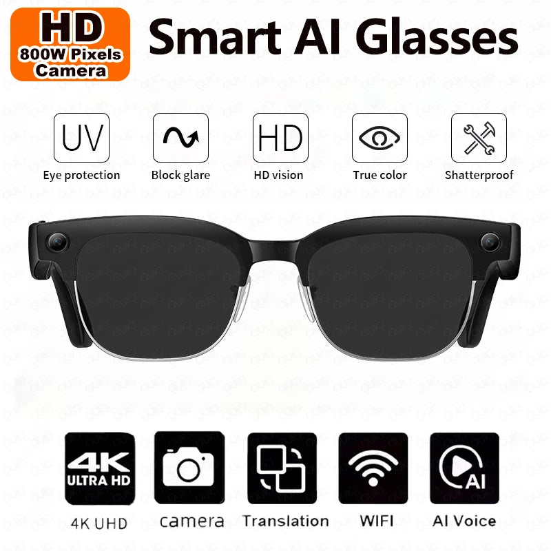 AI Smart Translation Smart Glasses 8 Million HD Camera Optical Image Stabilization Dual Microphone Noise Reduction Smart Glasses