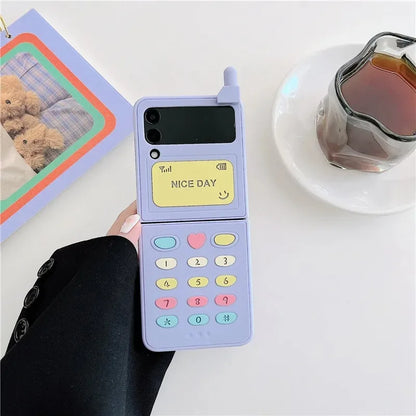 3D Antenna Game Boy Phone Case For Samsung Galaxy Z Flip 6 5 Luxury Hard Plastic Frame Silicone Cover For Samsung Z Flip 3 4 5G