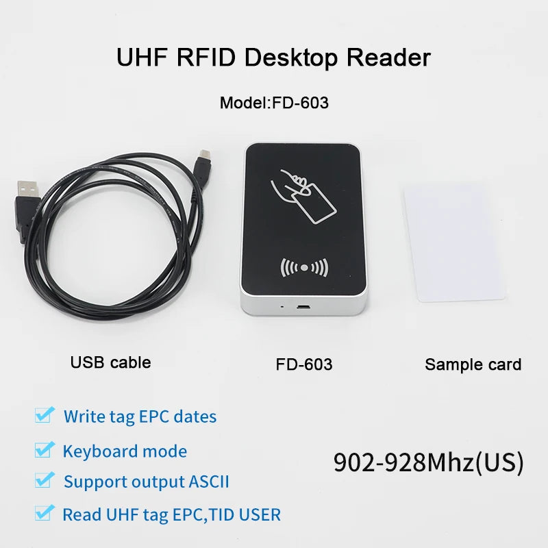 RFID UHF Reader 860-960Mhz RFID UHF Desktop Write Tag Reader USB Keyboard Output for ISO18000-6C EPC Gen2 Free Software SDK
