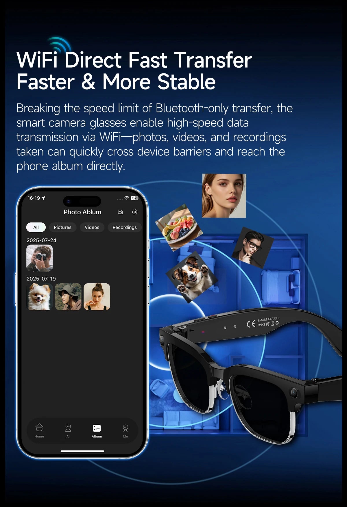 AI Smart Translation Smart Glasses 8 Million HD Camera Optical Image Stabilization Dual Microphone Noise Reduction Smart Glasses