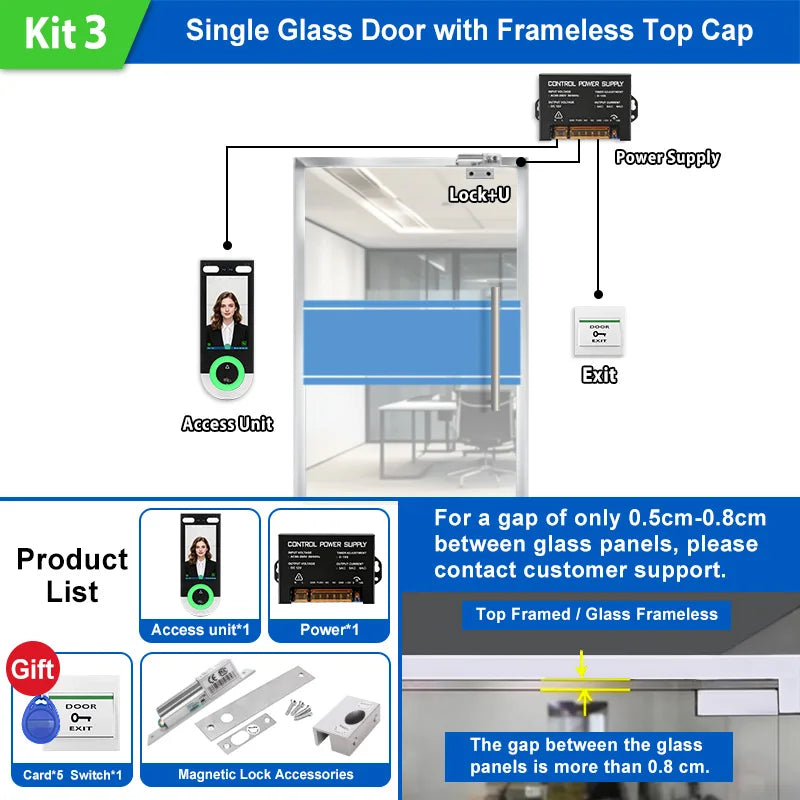 5.5-inch Aluminum Alloy Biometric Face Palm QR RFID Access Control Terminal with Video Intercom Cloud PC Software TCP/IP USB
