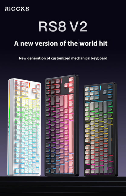 Riccks RS8 V2 Wireless Gaming Mechanical Keyboard Bluetooth 2.4G Wired 8000mAh RGB Hotswap Support QMK-VIA Keyboard for pc Gamer