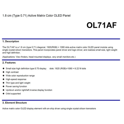 0.71 Inch OLED Display Module Viewfinder for Smart Glasses Helmets 3D VR AR EVF 1920*1080 HDMI LCD Screen Module View Finder