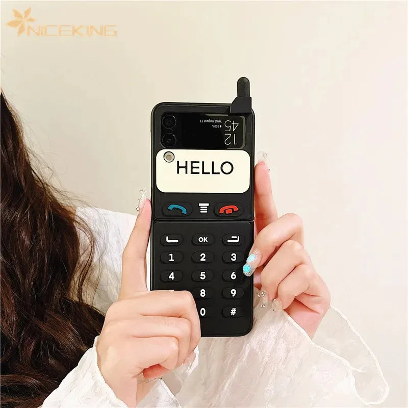 3D Antenna Game Boy Phone Case For Samsung Galaxy Z Flip 6 5 Luxury Hard Plastic Frame Silicone Cover For Samsung Z Flip 3 4 5G