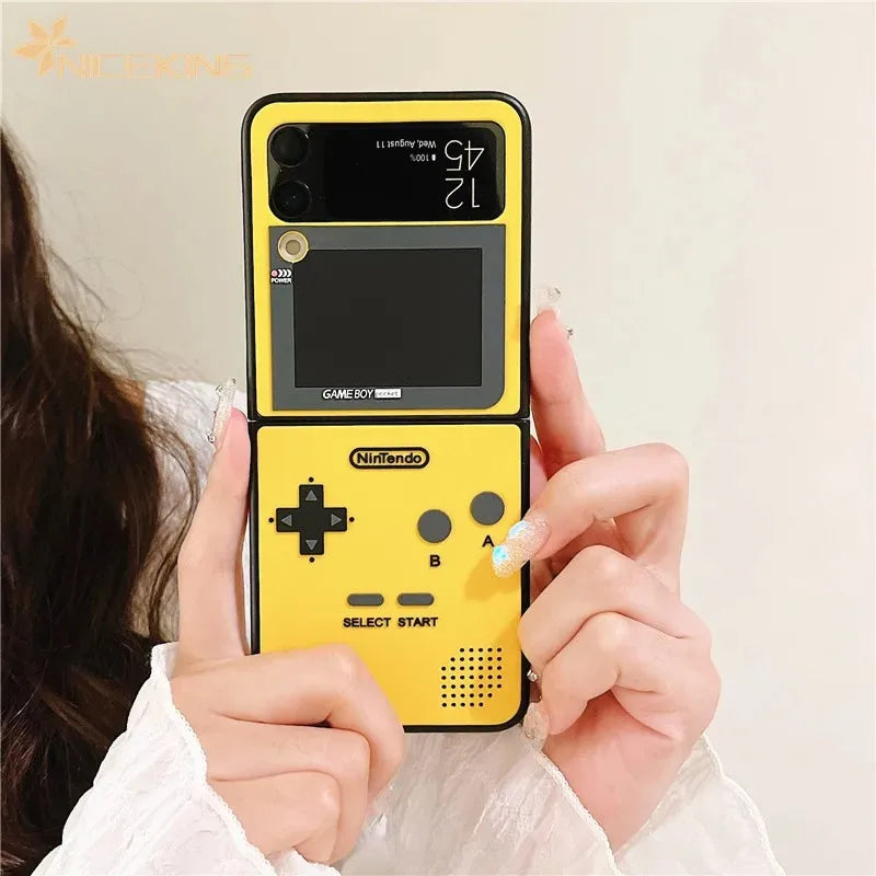 3D Antenna Game Boy Phone Case For Samsung Galaxy Z Flip 6 5 Luxury Hard Plastic Frame Silicone Cover For Samsung Z Flip 3 4 5G