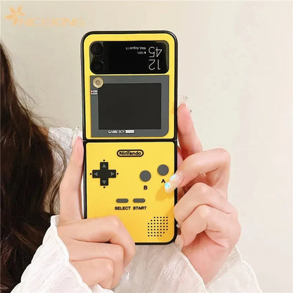 3D Antenna Game Boy Phone Case For Samsung Galaxy Z Flip 6 5 Luxury Hard Plastic Frame Silicone Cover For Samsung Z Flip 3 4 5G