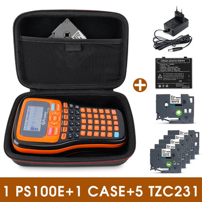 Portable Label Maker PS100E Label Printer Automatic Cutting Industrial Label Machine with 5PK 12mm Label for Brother TZe231 Tape