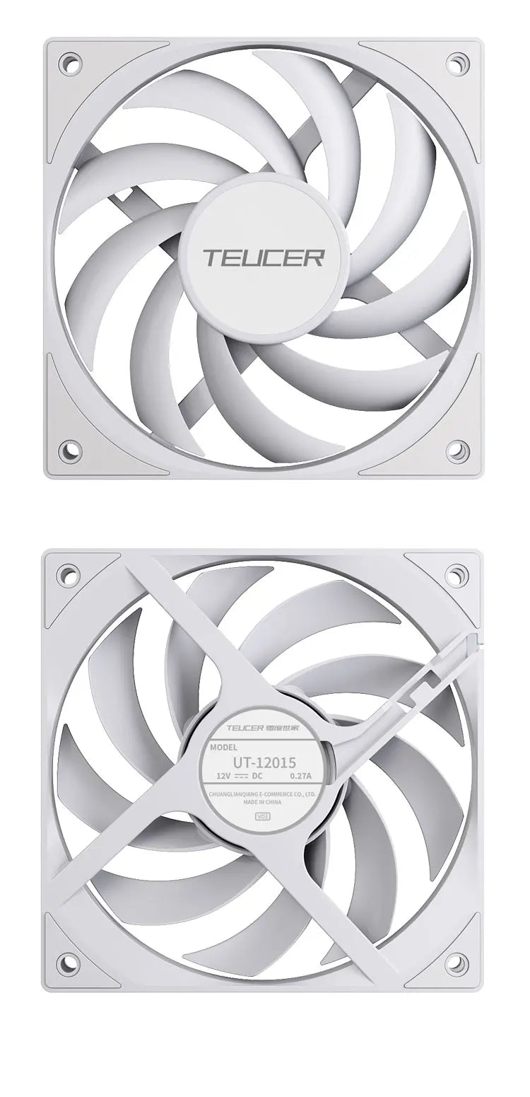 TEUCER UT-12015 PC Fan 120x120x15mm Slim FDB Bearing Case Fan with PWM Sharing Technology (PST), Quiet Motor, 800–2400 RPM