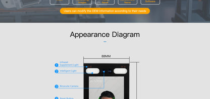 5.5-inch Aluminum Alloy Biometric Face Palm QR RFID Access Control Terminal with Video Intercom Cloud PC Software TCP/IP USB