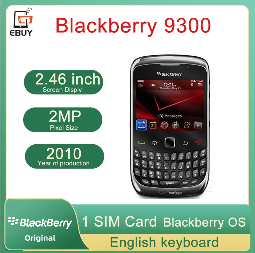 Original Blackberry 9300 Curve Cellphone 2.46'' TFT Display 2MP 3G WIFI GPS Mobile Phone BlackBerry Smartphone