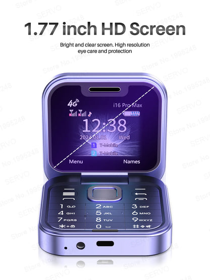 2025 NEW SERVO 4G LTE Cellular Folding Mobile Phone Dual SIM Card Speed Dial Magic Voice Call Recording Blacklist Flip Cellphone