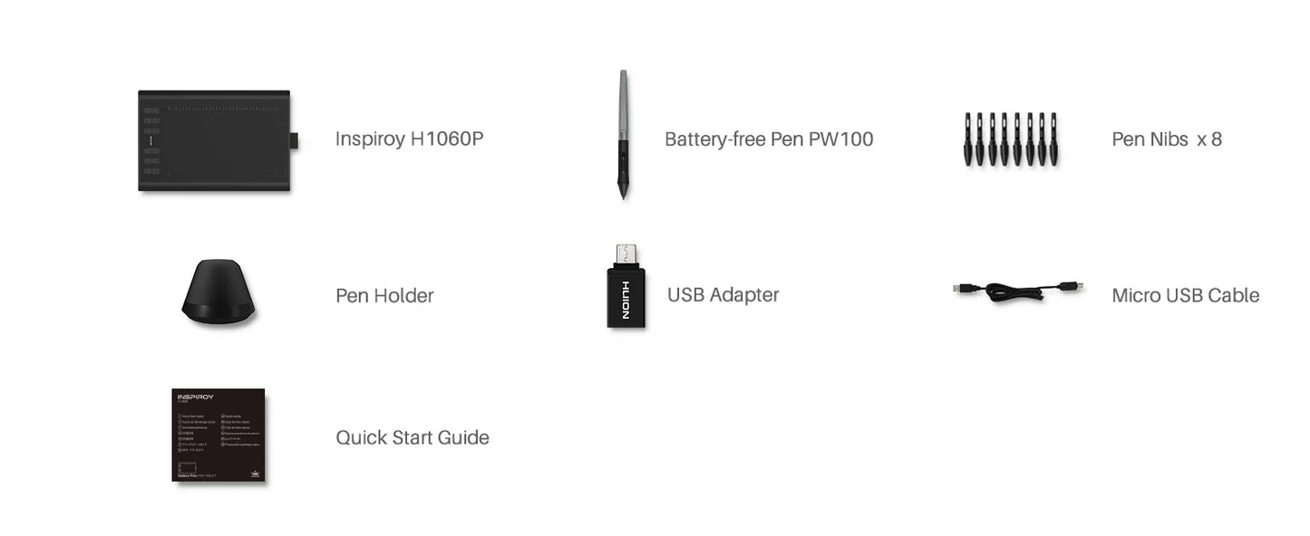 HUION Inspiroy H1060P Graphics Drawing Tablet with 8192 Pressure Sensitivity Battery-Free Stylus and 12 Customized Hot Keys, 10