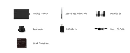 HUION Inspiroy H1060P Graphics Drawing Tablet with 8192 Pressure Sensitivity Battery-Free Stylus and 12 Customized Hot Keys, 10