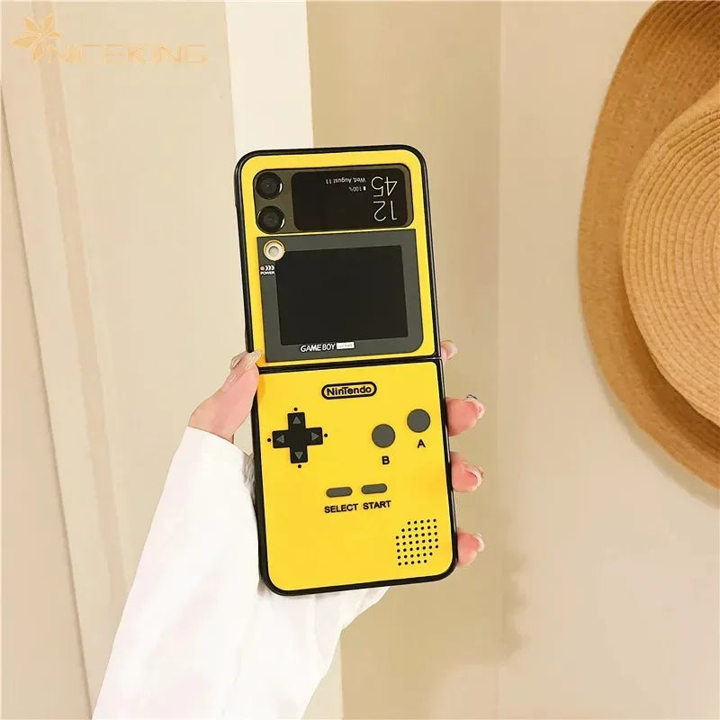 3D Antenna Game Boy Phone Case For Samsung Galaxy Z Flip 6 5 Luxury Hard Plastic Frame Silicone Cover For Samsung Z Flip 3 4 5G
