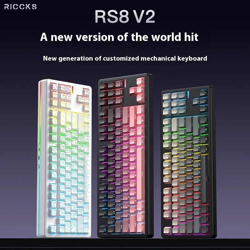 Riccks RS8 V2 Wireless Gaming Mechanical Keyboard Bluetooth 2.4G Wired 8000mAh RGB Hotswap Support QMK-VIA Keyboard for pc Gamer
