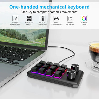 Bluetooth Programming Macro Custom Keyboard RGB 12 Keys 2 Knobs Copy Paste Photoshop Gaming Keypad Mechanical Hotswap Macropad