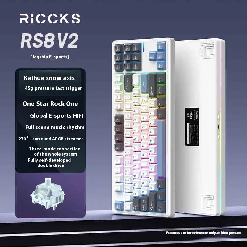 Riccks RS8 V2 Wireless Gaming Mechanical Keyboard Bluetooth 2.4G Wired 8000mAh RGB Hotswap Support QMK-VIA Keyboard for pc Gamer