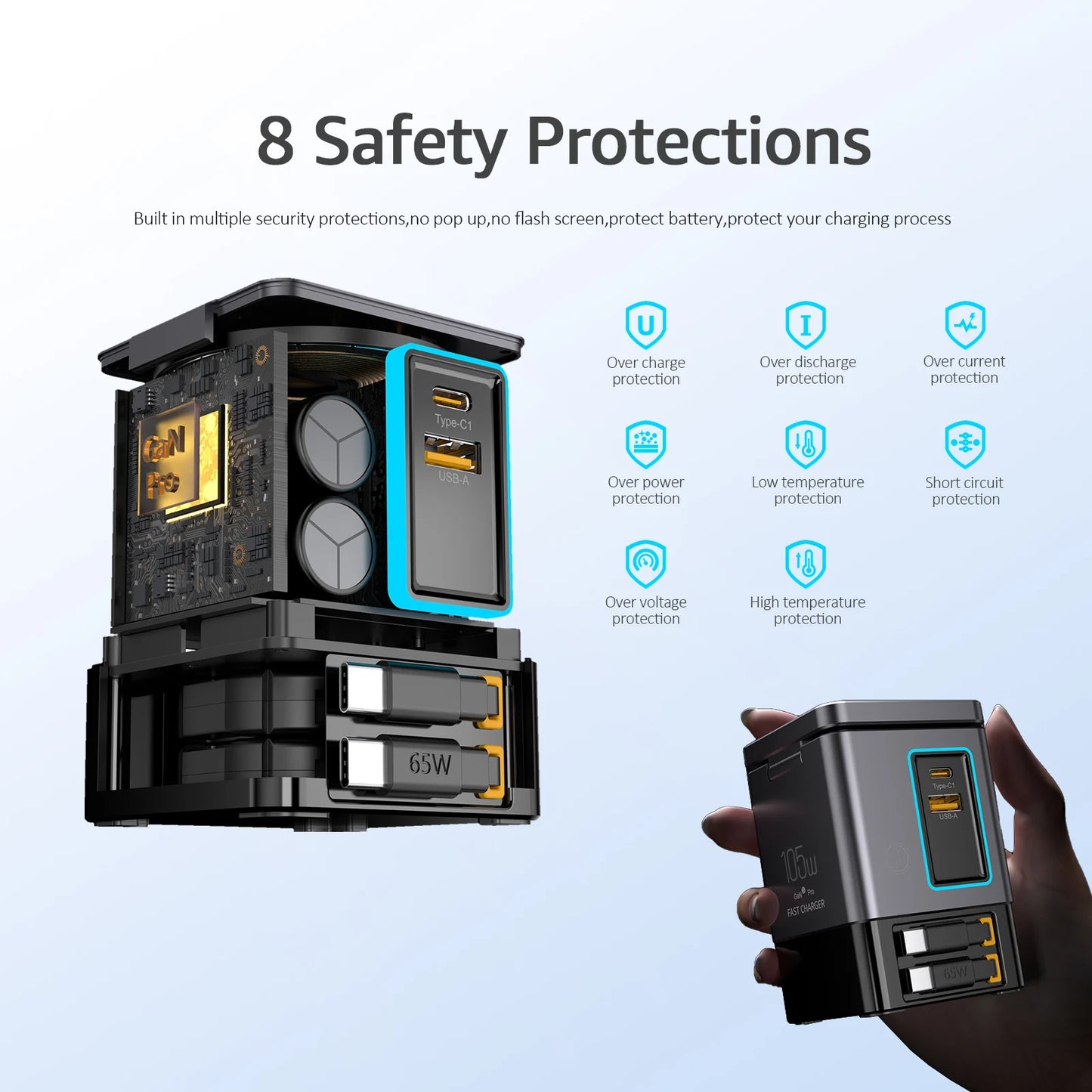 NEW GaN 6 in 1 105W Magnetic Wireless Charger Stand 15W Fast Wireless Charging Desktop Dock Station For iPhone16 15 14 13 Airpod