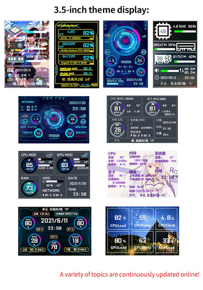 3.5 Inch Type-C Secondary Screen for Computer CPU RAM GPU HDD Monitor 320*480 IPS LCD ISB Display TURZX Software NO AIDA64