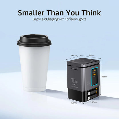 NEW GaN 6 in 1 105W Magnetic Wireless Charger Stand 15W Fast Wireless Charging Desktop Dock Station For iPhone16 15 14 13 Airpod