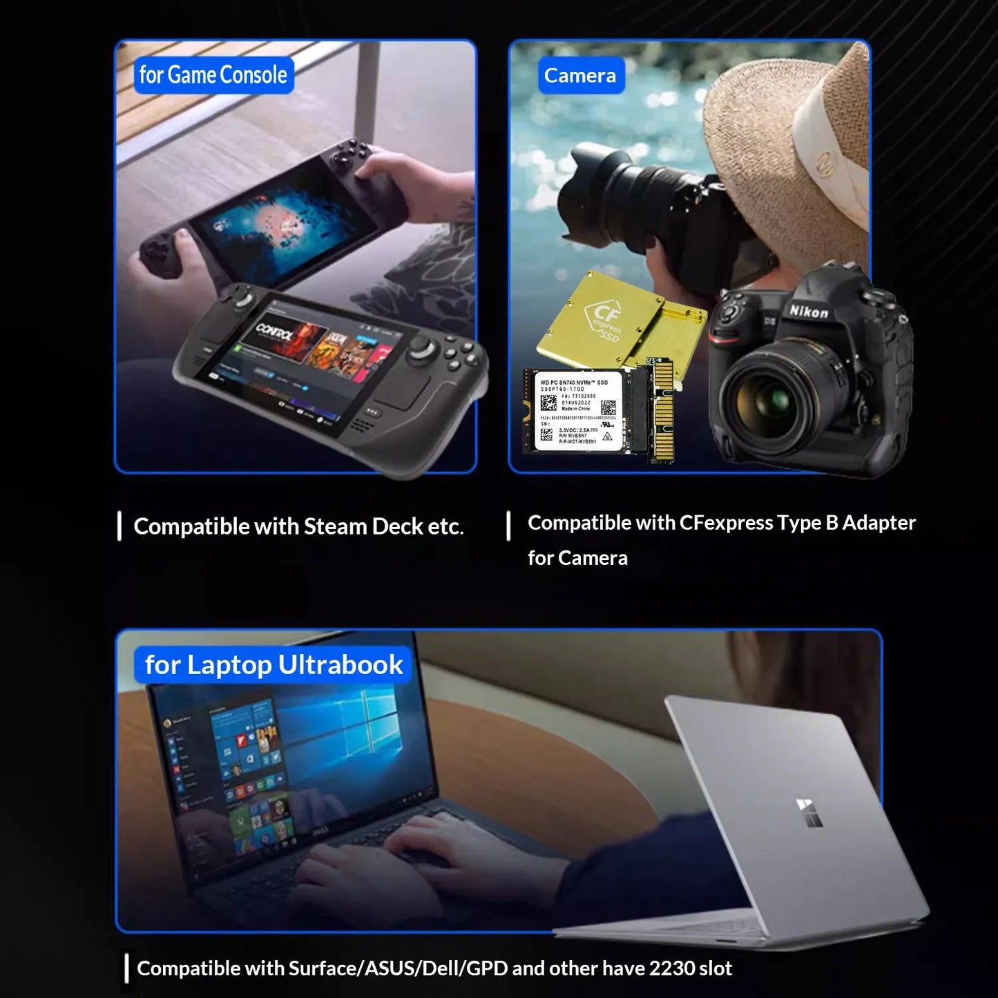 Western Digital  2TB 1TB SN740 NVMe PCIe 4.0 M.2 2230 WD SSD for Rog Ally Surface Steam Deck GPD Laptop Tablet Mini PC Computer