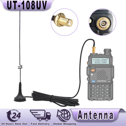 UT-108UV Walkie Talkie Car Antenna Magnetic SMA-F Dual Band UHF VHF for Baofeng UV-5R TYT WOUXUN Quansheng UV-K5 8 Two Way Radio
