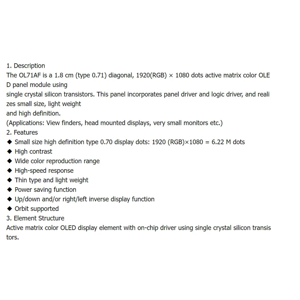 0.71 Inch OLED Display Module Viewfinder for Smart Glasses Helmets 3D VR AR EVF 1920*1080 HDMI LCD Screen Module View Finder