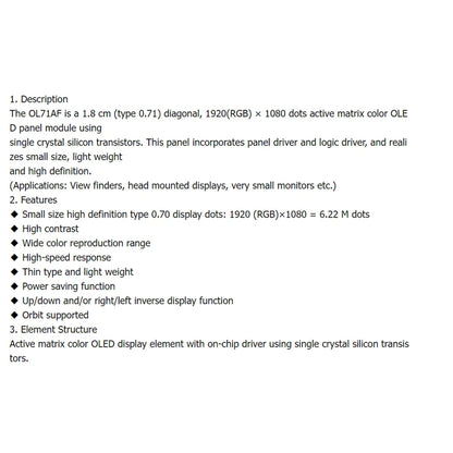 0.71 Inch OLED Display Module Viewfinder for Smart Glasses Helmets 3D VR AR EVF 1920*1080 HDMI LCD Screen Module View Finder