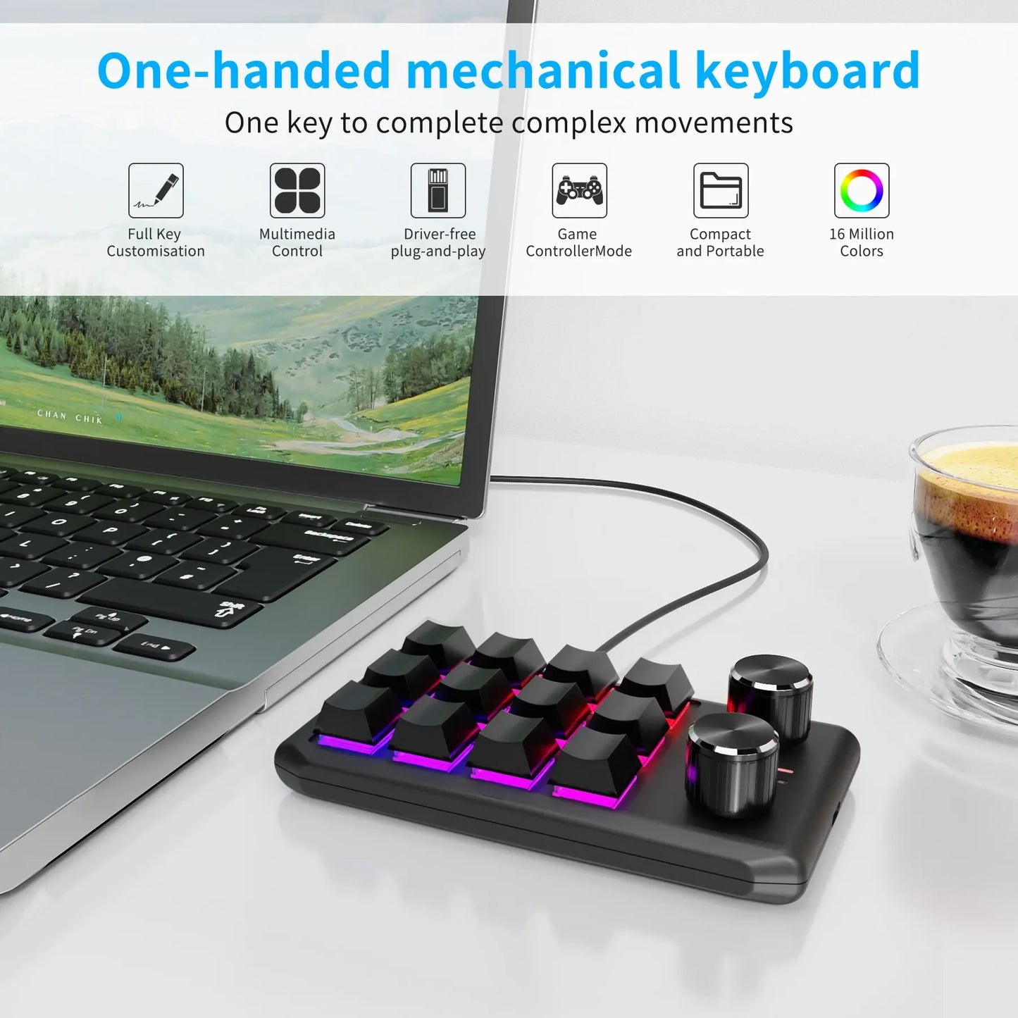 Bluetooth Programming Macro Custom Keyboard RGB 12 Keys 2 Knobs Copy Paste Photoshop Gaming Keypad Mechanical Hotswap Macropad