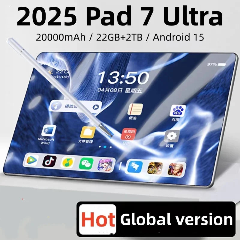 2025 Original Pad 7 Ultra 11inch tablet Android 15 22GB 2TB Snapdragon 8 Gen2 4K HD 4G/5G WIFI WPS 20000mAh MI tablets Tab PC