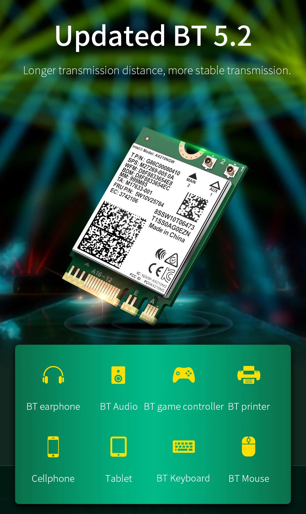 comfast Intel AX200/AX210 WiFi 6E 2.4GHz/5GHz/6GHz Network Adapter 5400Mbps Bluetooth 5.3 For Laptop Ultra-Low Latency M.2/NGFF