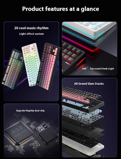 Riccks RS8 V2 Wireless Gaming Mechanical Keyboard Bluetooth 2.4G Wired 8000mAh RGB Hotswap Support QMK-VIA Keyboard for pc Gamer