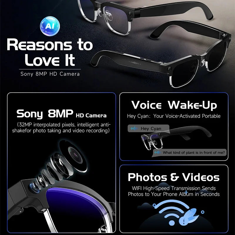 AI Smart Translation Smart Glasses 8 Million HD Camera Optical Image Stabilization Dual Microphone Noise Reduction Smart Glasses
