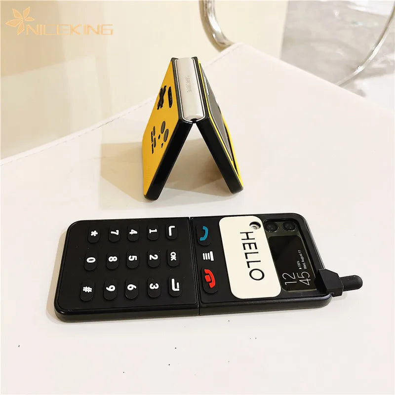 3D Antenna Game Boy Phone Case For Samsung Galaxy Z Flip 6 5 Luxury Hard Plastic Frame Silicone Cover For Samsung Z Flip 3 4 5G