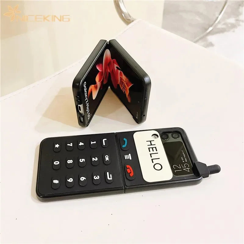 3D Antenna Game Boy Phone Case For Samsung Galaxy Z Flip 6 5 Luxury Hard Plastic Frame Silicone Cover For Samsung Z Flip 3 4 5G