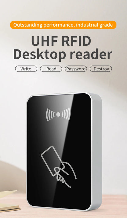 RFID UHF Reader 860-960Mhz RFID UHF Desktop Write Tag Reader USB Keyboard Output for ISO18000-6C EPC Gen2 Free Software SDK