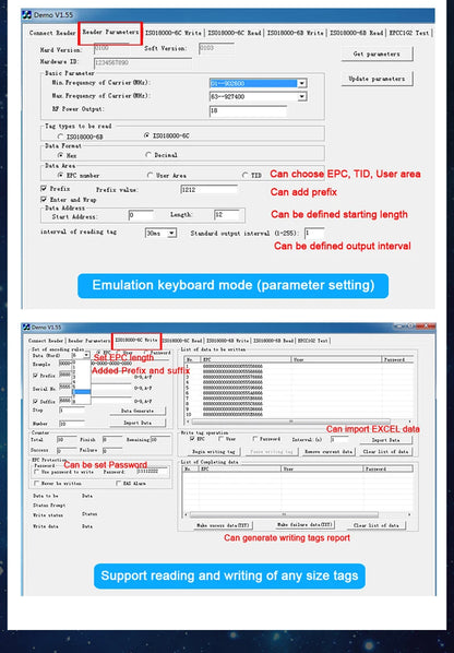 RFID UHF Reader 860-960Mhz RFID UHF Desktop Write Tag Reader USB Keyboard Output for ISO18000-6C EPC Gen2 Free Software SDK